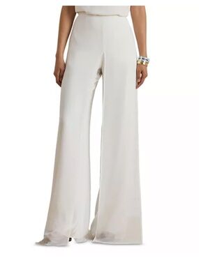 NWT Lauren Ralph Lauren Women's Chiffon-Trim Georgette Wide-Leg Pants 8